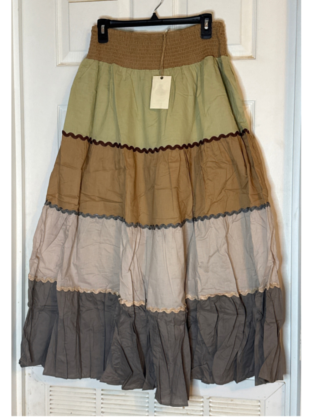 Easel Maxi Skirt Size M Green Brown Tiered Cotton